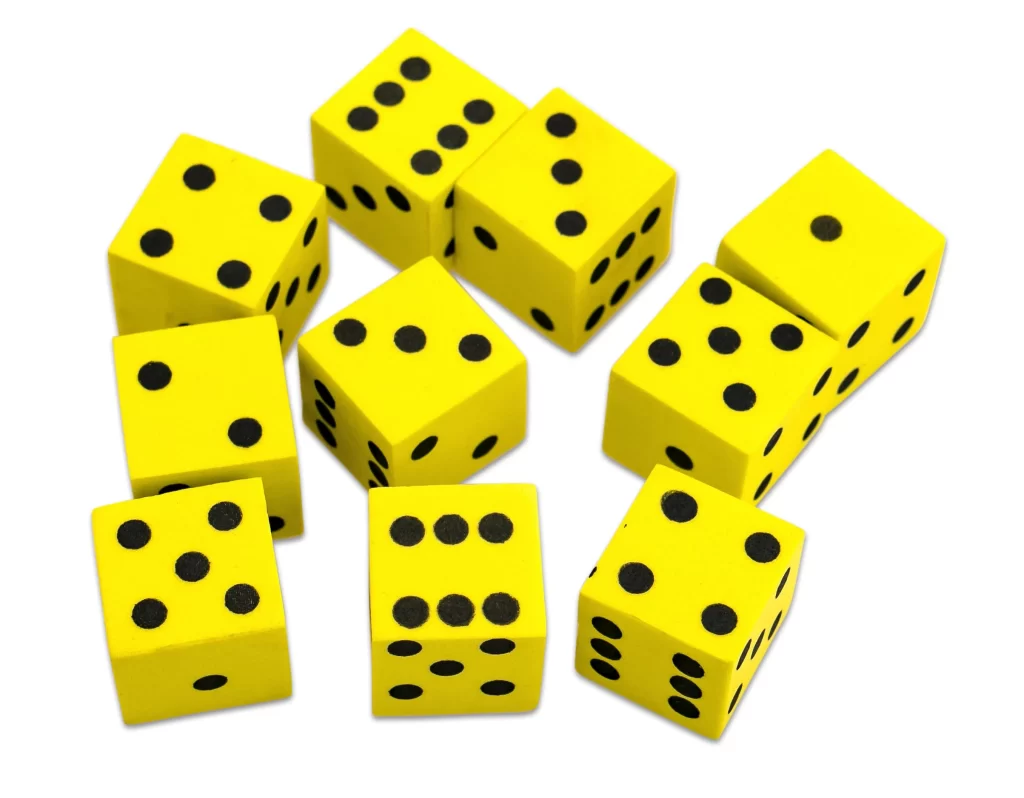 Skumterninger med øjne gul 10 stk