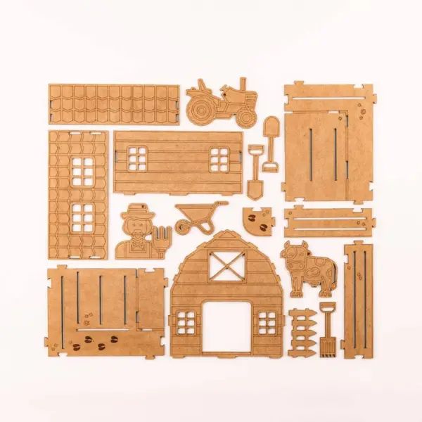 Trælegetøj bondegård. Byg selv og farvelæg. Kreativitet og fantasi