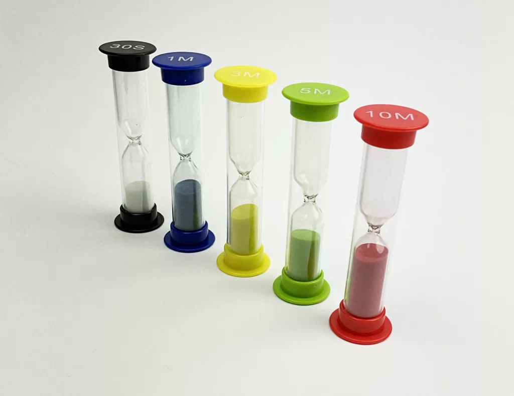 Timeglas sæt 5 styk. 5 farver