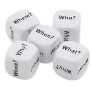 engelskundervisningen med "Spørgeord" Terningsæt, 5 stk. Ideel til sprogøvelser og kommunikationsspil.