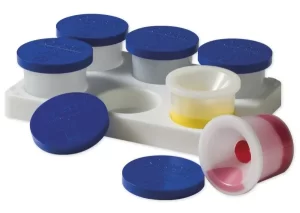 Farvebøtter, 250 ml. 6 stk. i Bakke