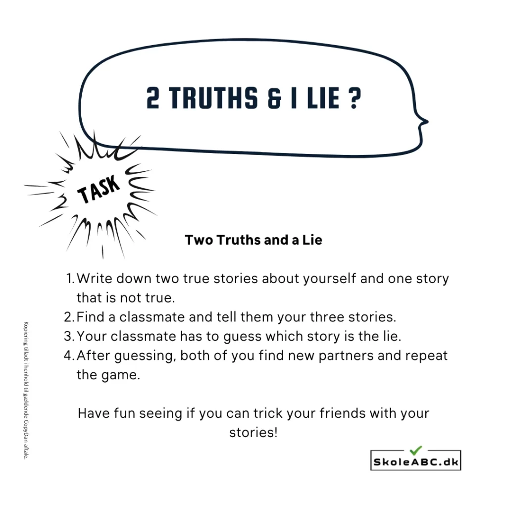 Engelsk Aktivitet – 2 truths and 1 lie