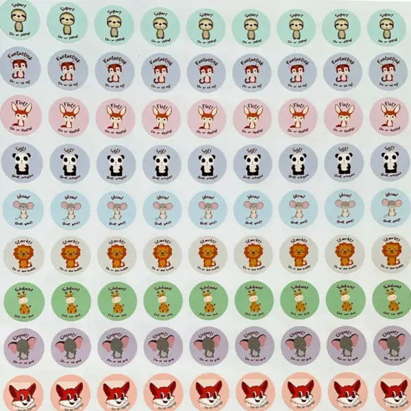 Klistermærker til Motivation med søde dyremotiver - 585 stk. pr. sæt