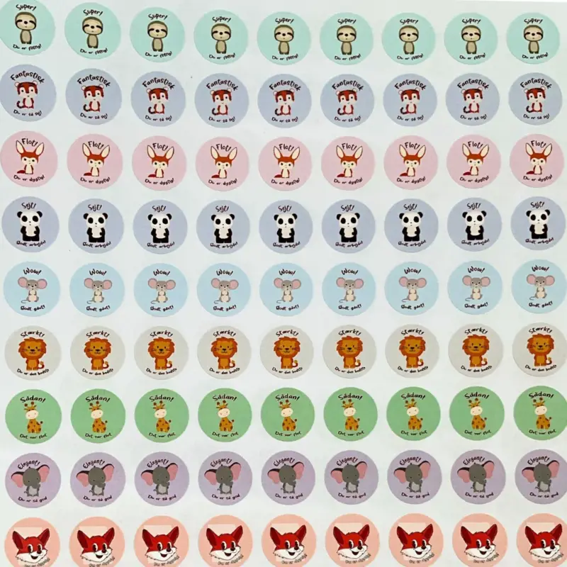 Klistermærker til Motivation med søde dyremotiver - 585 stk. pr. sæt