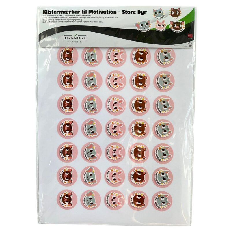 Klistermærker til Motivation med søde dyremotiver - store klistermærker- 240 stk. pr. sæt