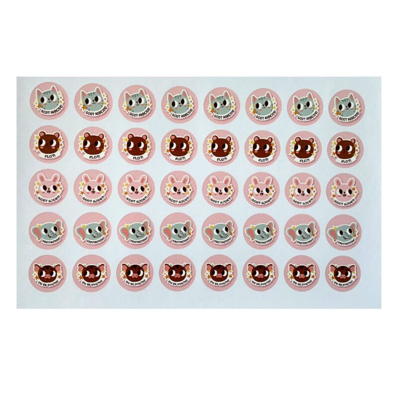 Klistermærker til Motivation med søde dyremotiver - store klistermærker- 240 stk. pr. sæt