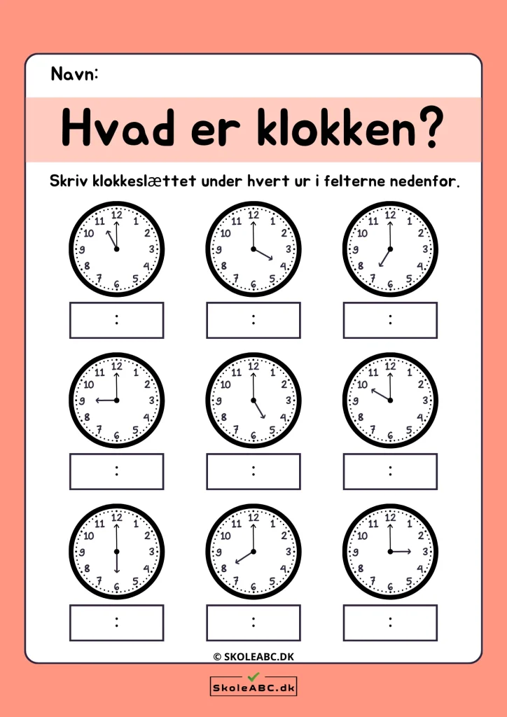 Gratis Opgave Lær Klokken