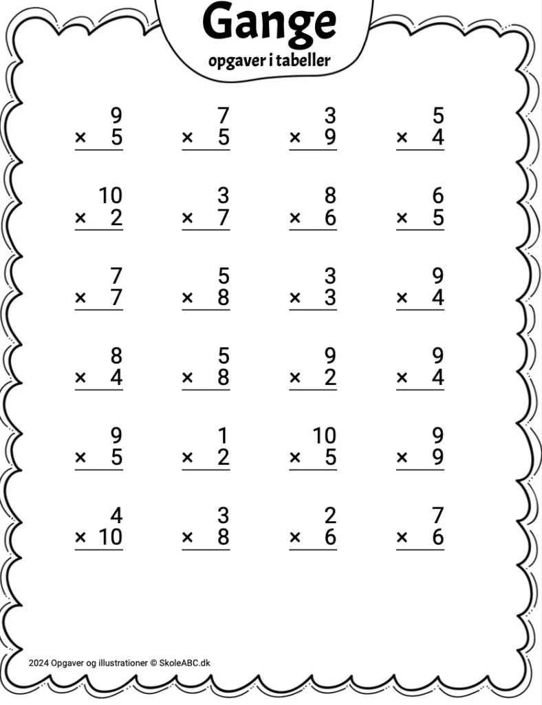 Gangeopgaver tabeller 2