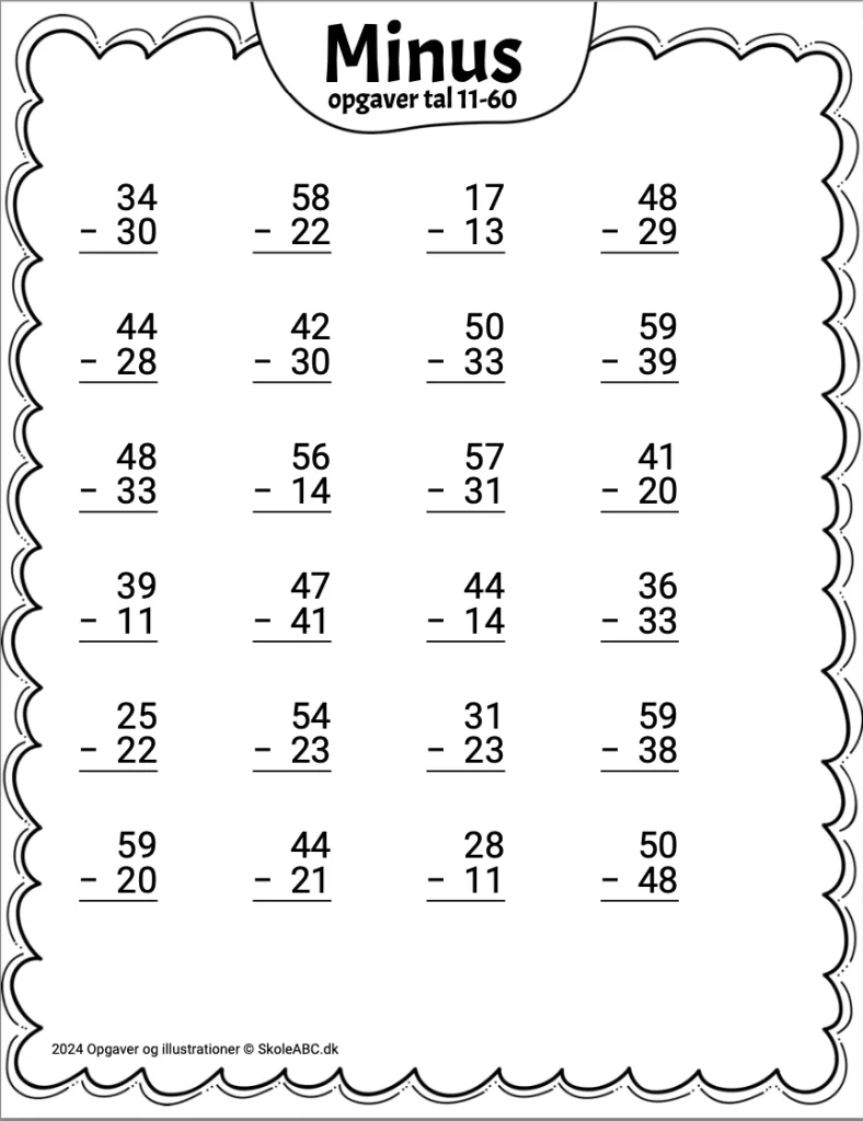 Minusopgaver Hæfte 11-60
