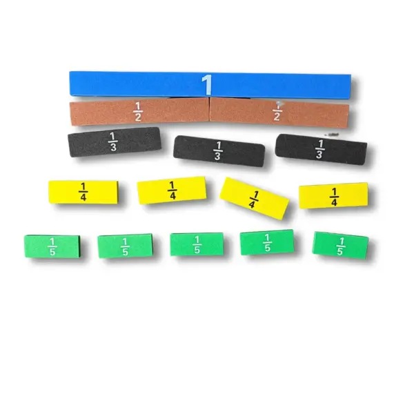 Brøker strimler magnetisk til matematik. Lær Brøker nemt og visuelt i undervisning. Kan opdeles i små dele.