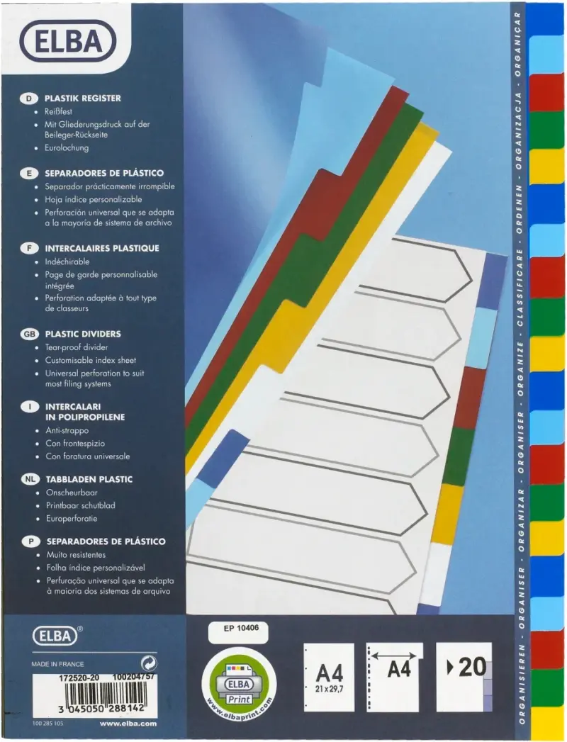 Faneblade til mapper og ringbind. A4 registerfaner.