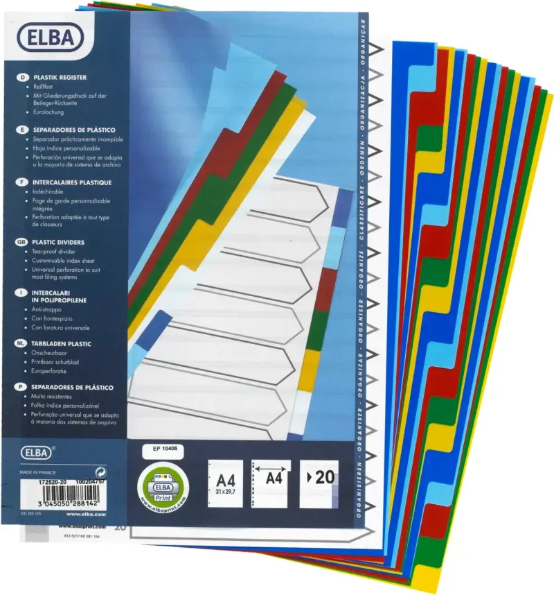 Faneblade til mapper og ringbind. A4 registerfaner. Produktbillede.
