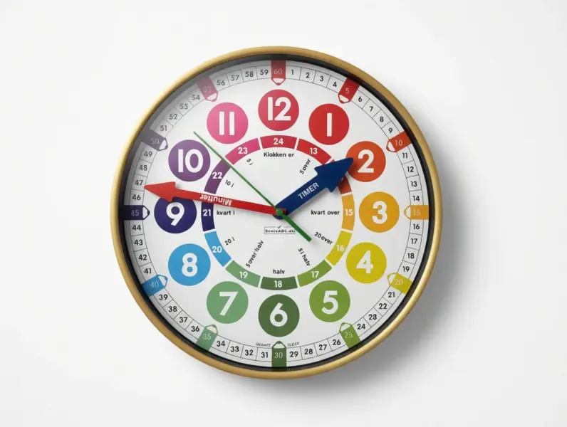 Vægur til børn lydløst- Læringsur til at lære klokken. Børneur.