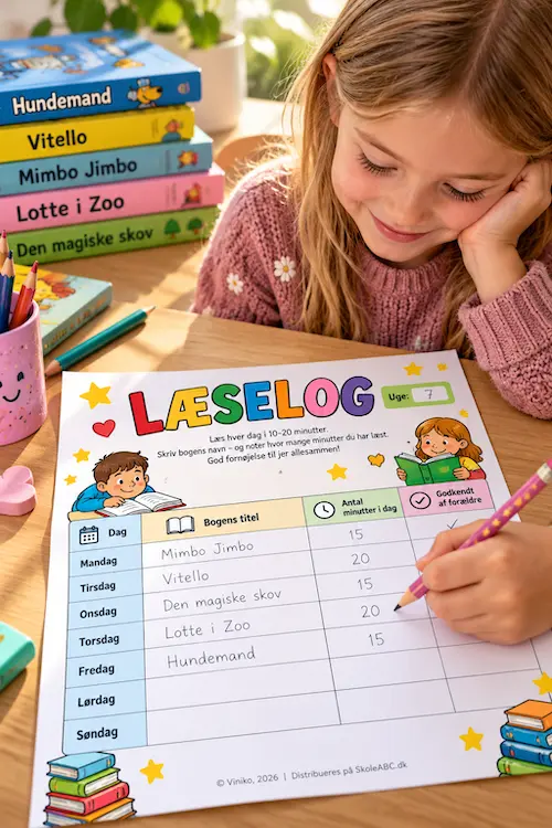 Forside af arket Læselog indskoling