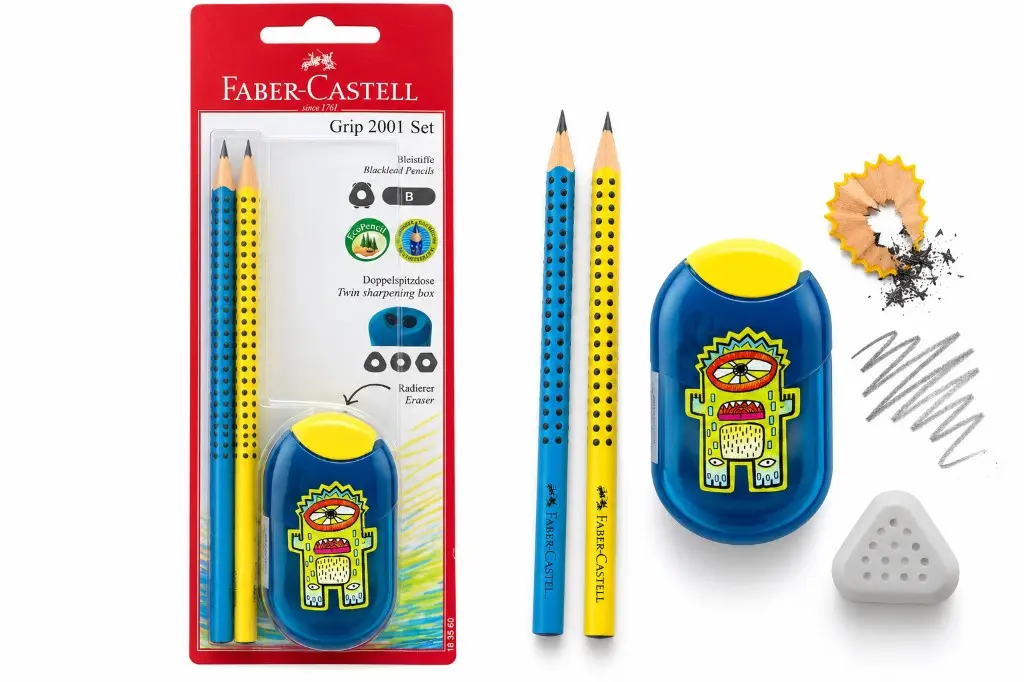 Faber-Castell Grip 2001 Sæt – 2 Blyanter, Blyantspidser og Viskelæder – billede 2