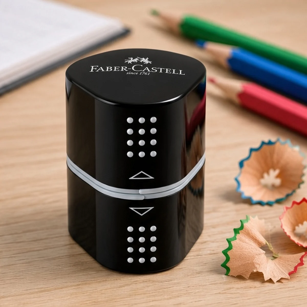 Faber-Castell Grip 2001 Trio – Blyantspidser med 3 huller, sort – billede 4
