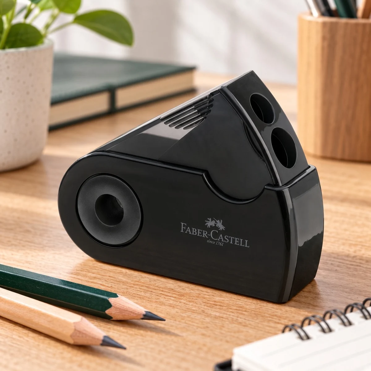 Faber-Castell Sleeve Dobbelt Blyantspidser – Med beholder, sort – billede 3